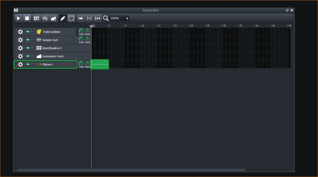 The LMMS Song-Editor with a pattern on the Element track